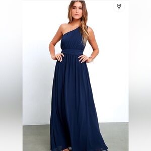 NWT Lulus Looking Glass Navy Blue One-Shoulder
Maxi Dress